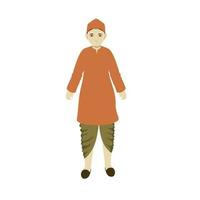 Portrait Of Indian Man Wearing Dhoti And Kurta In Standing Pose On White Background. vector