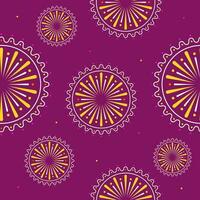 Seamless Fireworks Mandala Pattern On Magenta Pink Background. vector