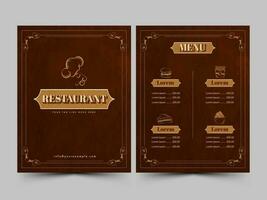 Restaurant Menu Card Template With Double-Sides In Brown Color. vector