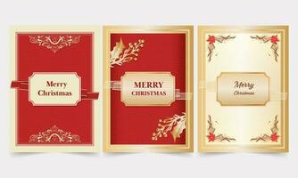 Set Of Merry Christmas Celebration Greeting Card In Red And Golden Color. vector