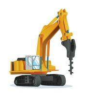 Drill excavator vector illustration. Heavy machinery construction vehicle isolated on white background