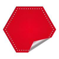 Empty Curl Hexagon Shape Label Element In Red Color. vector
