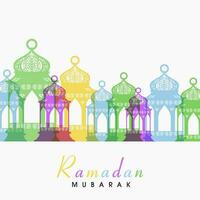 Ramadan Kareem Greeting Card With Flat Colorful Arabic Lanterns On White Background. vector