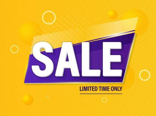 Sale Poster Or Banner Design With Glossy Balls On Chrome Yellow Stripe Pattern Background.