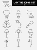 Black Line Art Set Of Lighting Icon In Flat Style. vector