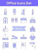 Flat Style Office Icon Set In Blue And White Color. vector