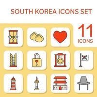 Colorful Set Of South Korea Flat Icon Or Symbol. vector