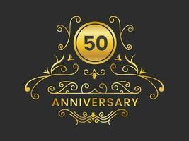 Golden 50th Anniversary Logo Elegance On Black Background. vector