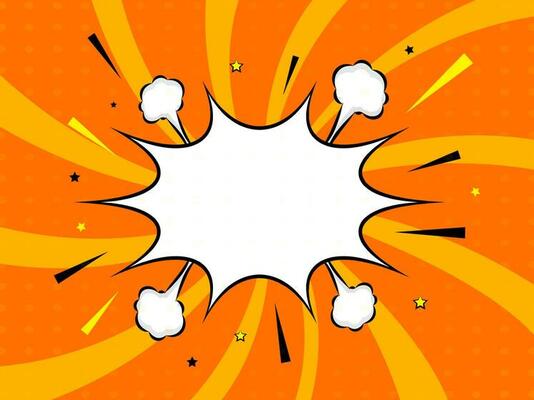 Empty Starburst Frame With Bubbles On Orange Rays Background.