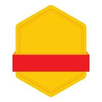 Empty Hexagon Badge With Ribbon Element In Yellow And Red Color. vector