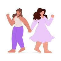 Faceless Young Girls Holding Hands Each Other Against White Background. vector