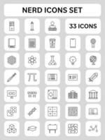 33 nerd línea Arte icono conjunto en gris y blanco cuadrado antecedentes. vector