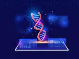 AI Healthcare concept with Human DNA on Tablet Device. Biotechnology with HUD Background. vector
