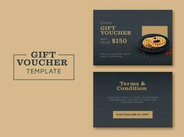 Gift Card Or Voucher Template Design With Waffle Pancake In Front And Back View. vector