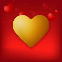 Glossy Golden Hearts On Red Background. vector