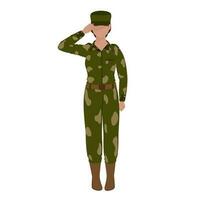 Faceless Army Female Officer Saluting In Standing Pose Against White Background. vector