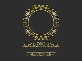 Golden Motif Or Flourish Emblem And Copy Space On Black Background. vector