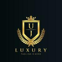 UJ Letter Initial with Royal Luxury Logo Template vector