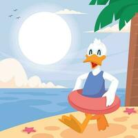 Duck Walking In The Beach Background vector