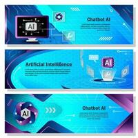 Artificial Intelligence Chatbot Technology Banners Set vector