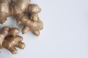 Top view of ginger with customizable space for text. Healthy food concept photo