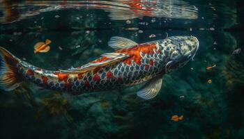 Top view of colorful koi fish in clear water photo