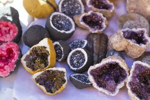 Geodes for sale at a Moroccan souk photo