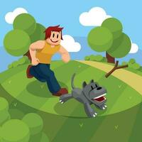 Playing With A Dog At The Park vector