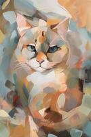 Abstract cat painting, earthy colors, pastel painting style, photo