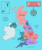 Map of UK with Region Names vector