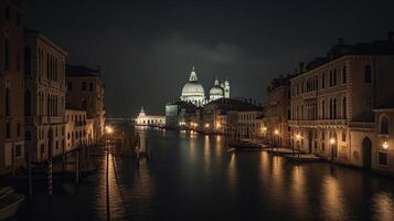 hermosa ver de grandioso canal en noche vista, generativo ai foto