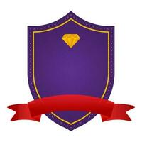 Purple Blank Diamond Shield Frame With Red Ribbon On White Background. vector