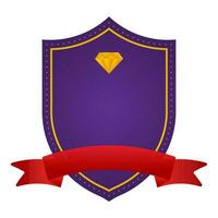 Purple Blank Diamond Shield Frame With Red Ribbon On White Background. vector