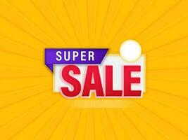 Super Sale Poster Design With Empty Label On Chrome Yellow Rays Background. vector