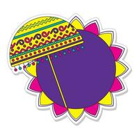 Sticker Style Onam Umbrella And Round Mandala Frame On White Background. vector