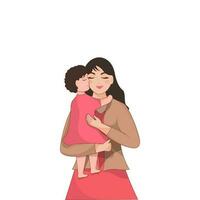 Cute Baby Kissing Mother On White Background. vector