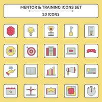 Flat Style Mentor Training Icons On White And Yellow Background. vector