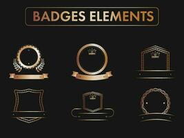 Set Of Copper Badge Or Label Elements On Black Background. vector