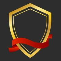 Empty Shield Frame With Red Ribbon On Black Background. vector