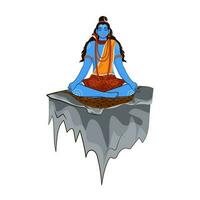 Illustration Of Hindu Lord Shiva Meditating On Rock Against White Background. vector