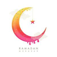 Yellow And Pink Crescent Moon Dripping With A Star Hang On White Background For Ramadan Mubarak Concept. vector