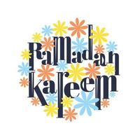 Ramadan Kareem Font Decorated With Colorful Flowers On White Background. vector