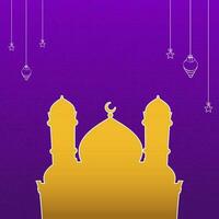 Purple Mandala Pattern Background Decorated Stars, Lanterns Hang, Sticker Mosque And Copy Space. vector