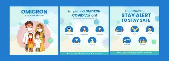 covid-19 omicron variante síntomas y precauciones establecido enviar o modelo diseño para conciencia. vector