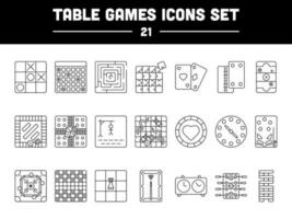 21 Table Games Black Stroke Icon Or Symbol Set. vector