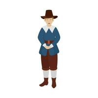 Illustration Of Young Man Dressed As A Pilgrim In Standing Pose On White Background. vector