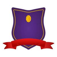 Purple Blank Diamond Shield Badge With Red Ribbon On White Background. vector