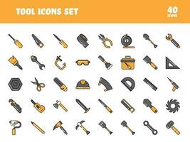 Repairing Tools Flat Icon Set In Orange And Grey Color. vector