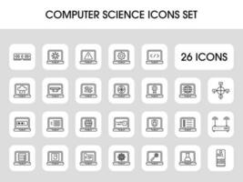 Black Line Art Computer Science Sqaure Icon Set. vector