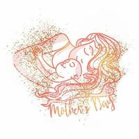 Mother's Day Concept With Linear Style Mom And Her Baby Lying Down On White Background. vector